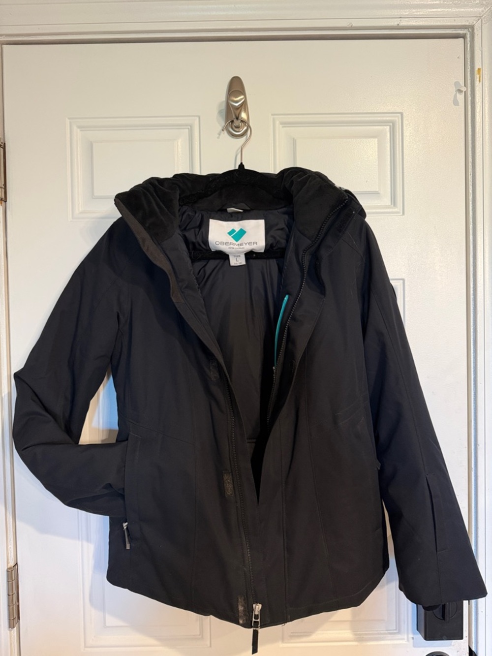 Obermeyer Teen Black Ski Jacket with Teal Accent - L